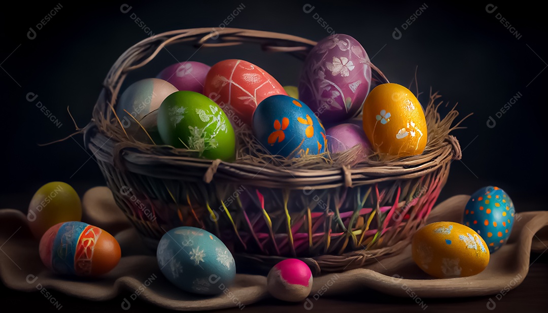 Um ovo de Páscoa deitado em uma cesta no Prado