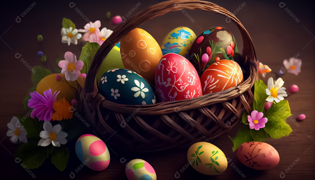 Um ovo de Páscoa deitado em uma cesta no Prado