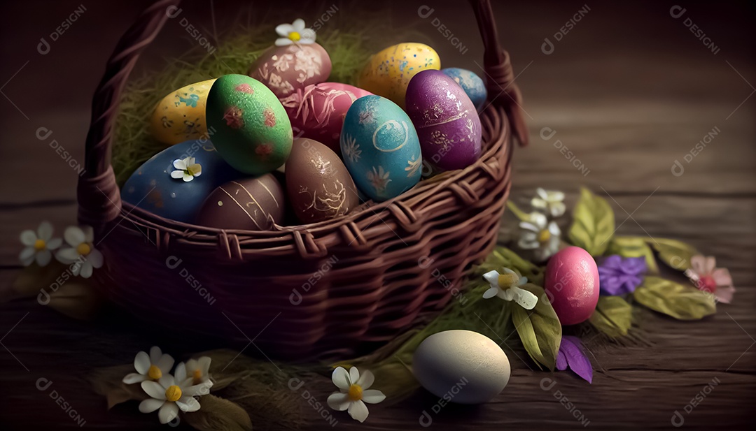 Um ovo de Páscoa deitado em uma cesta no Prado