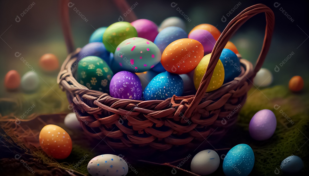 Um ovo de Páscoa deitado em uma cesta no Prado