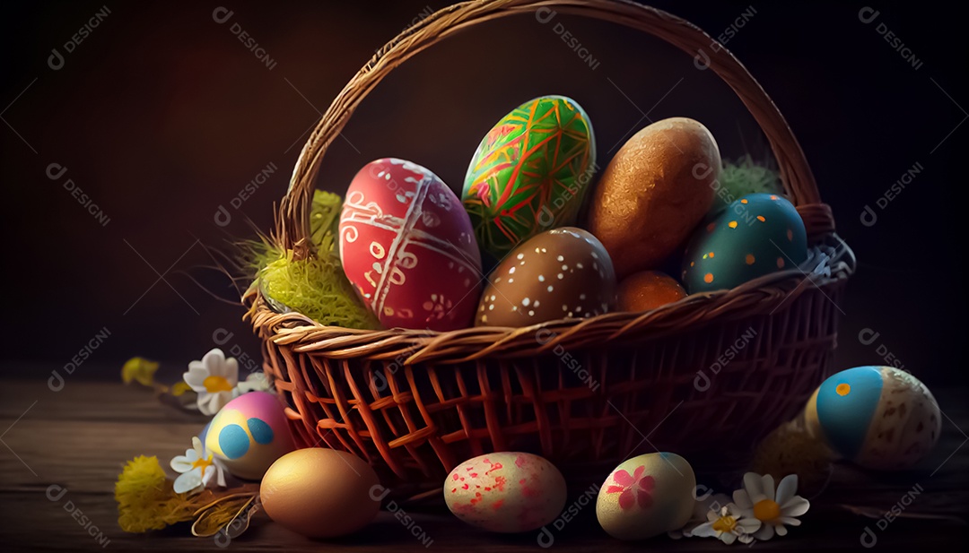 Um ovo de Páscoa deitado em uma cesta no Prado