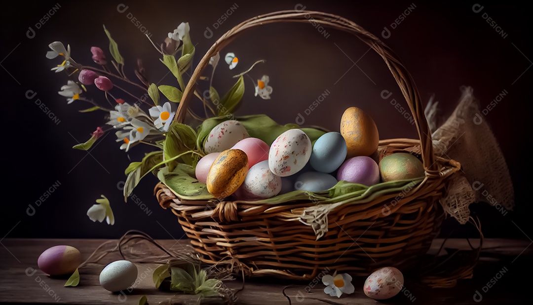 Um ovo de Páscoa deitado em uma cesta no Prado