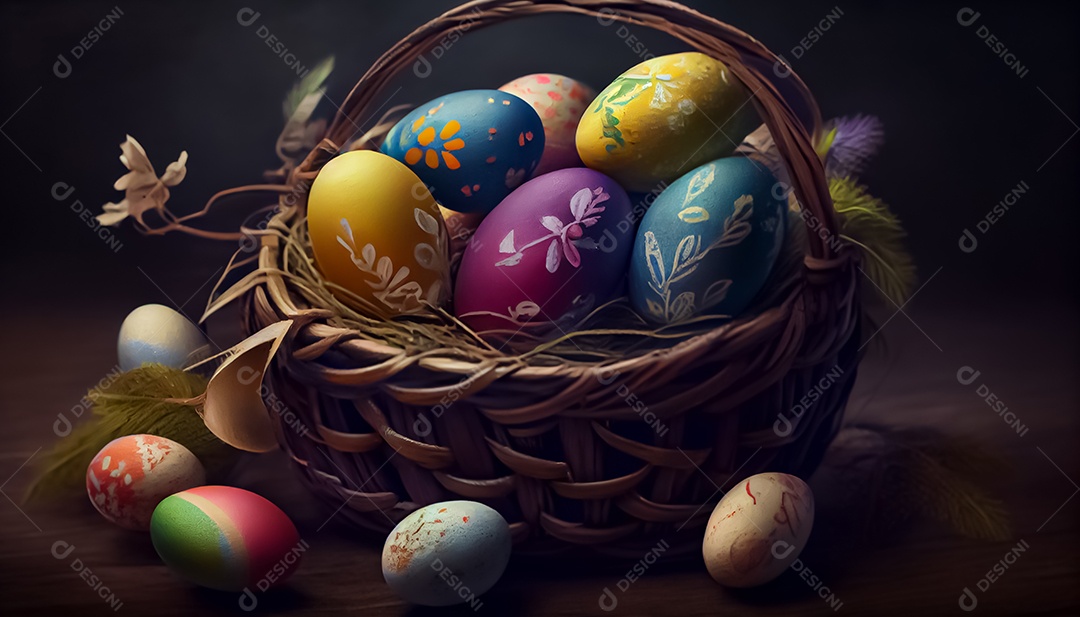 Um ovo de Páscoa deitado em uma cesta no Prado