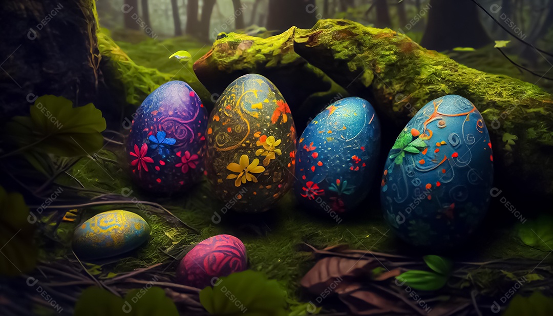 Muitos ovos de Páscoa no prado, realistas