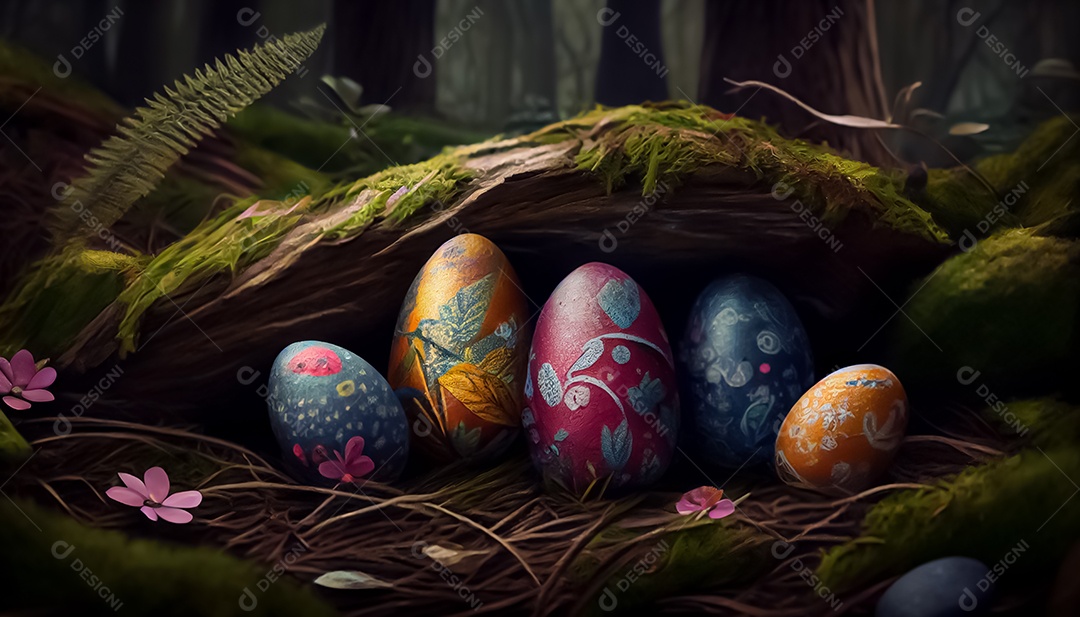 Muitos ovos de Páscoa no prado, realistas