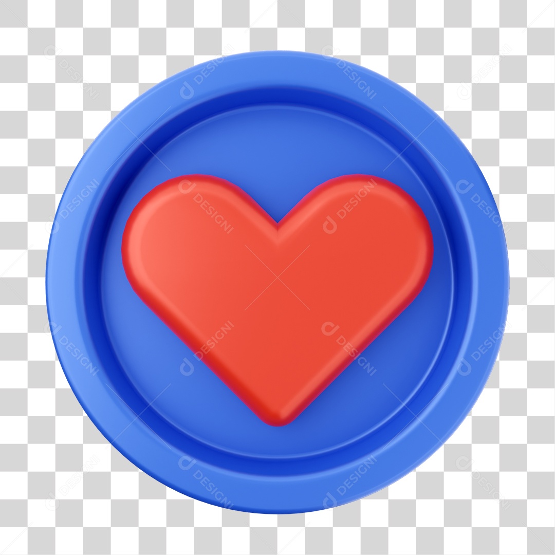 Elemento 3D Interface de Usuário Coração para Composição PNG Transparente