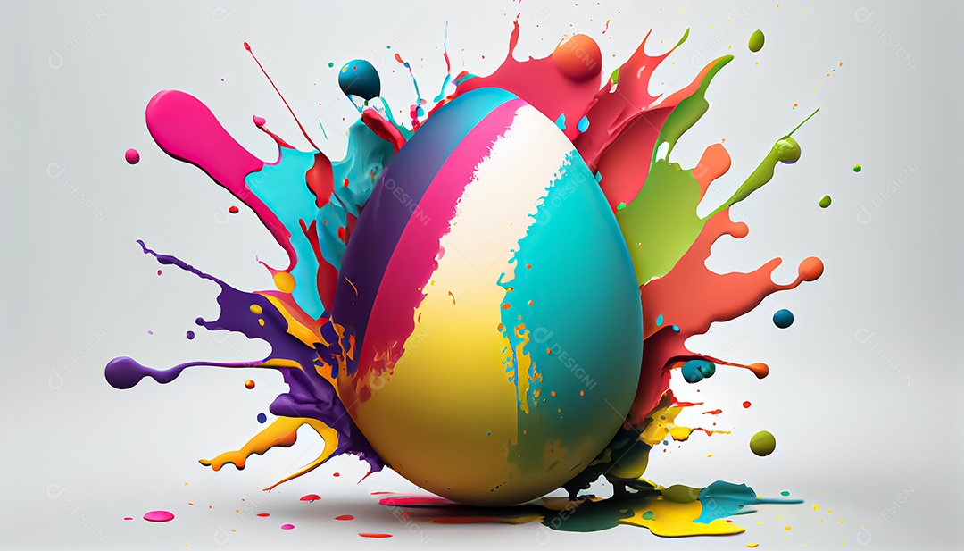 Explosão colorida de ovo de Páscoa. Respingo de tinta de ovo de Páscoa realista 3D