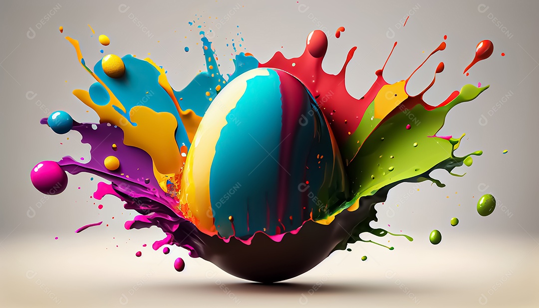 Explosão colorida de ovo de Páscoa. Respingo de tinta de ovo de Páscoa realista 3D