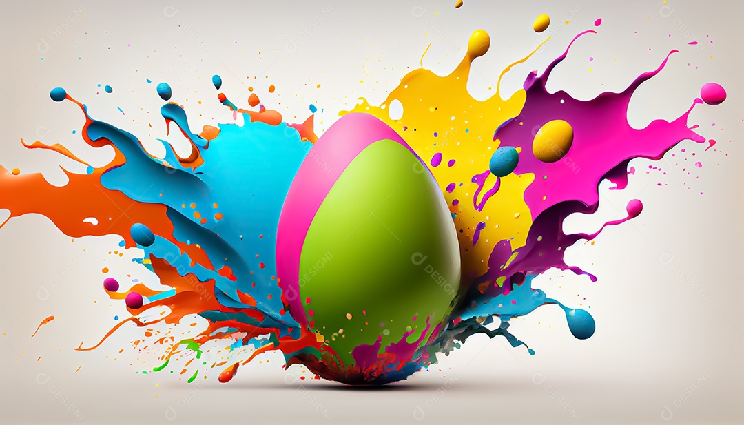 Explosão colorida de ovo de Páscoa. Respingo de tinta de ovo de Páscoa realista 3D