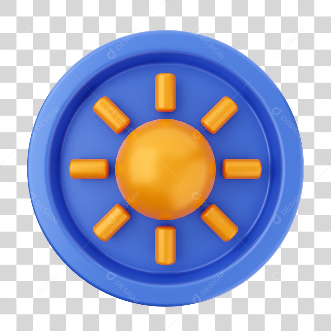 Elemento 3D Interface de Usuário Sol para Composição PNG Transparente