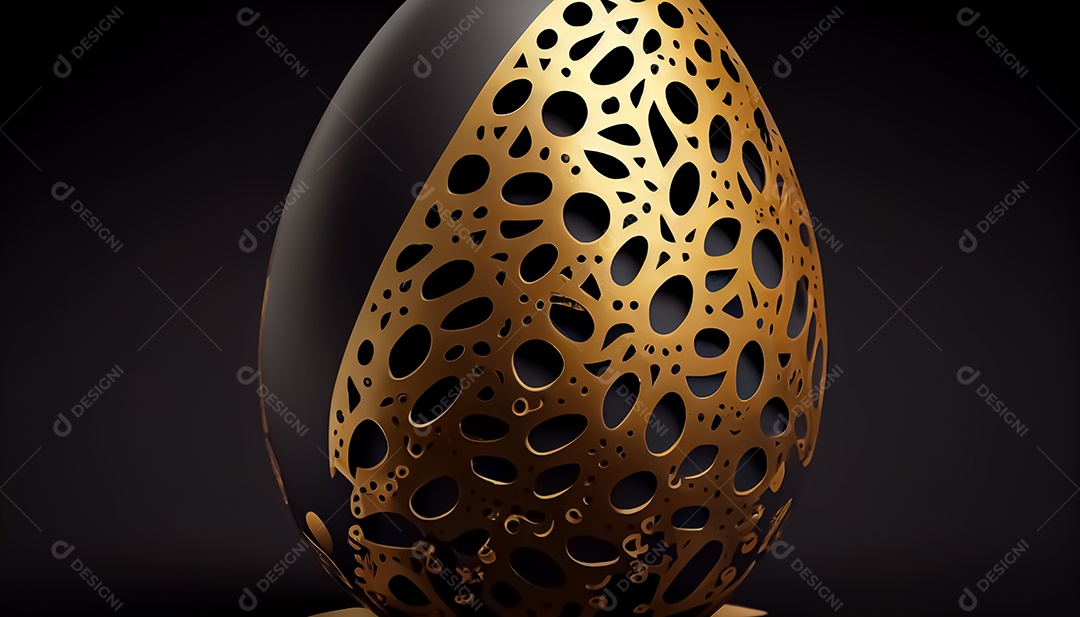 Ovo de Páscoa dourado. Decoração de ovos dourados e pretos. IA generativa. decoração de páscoa 3d realista