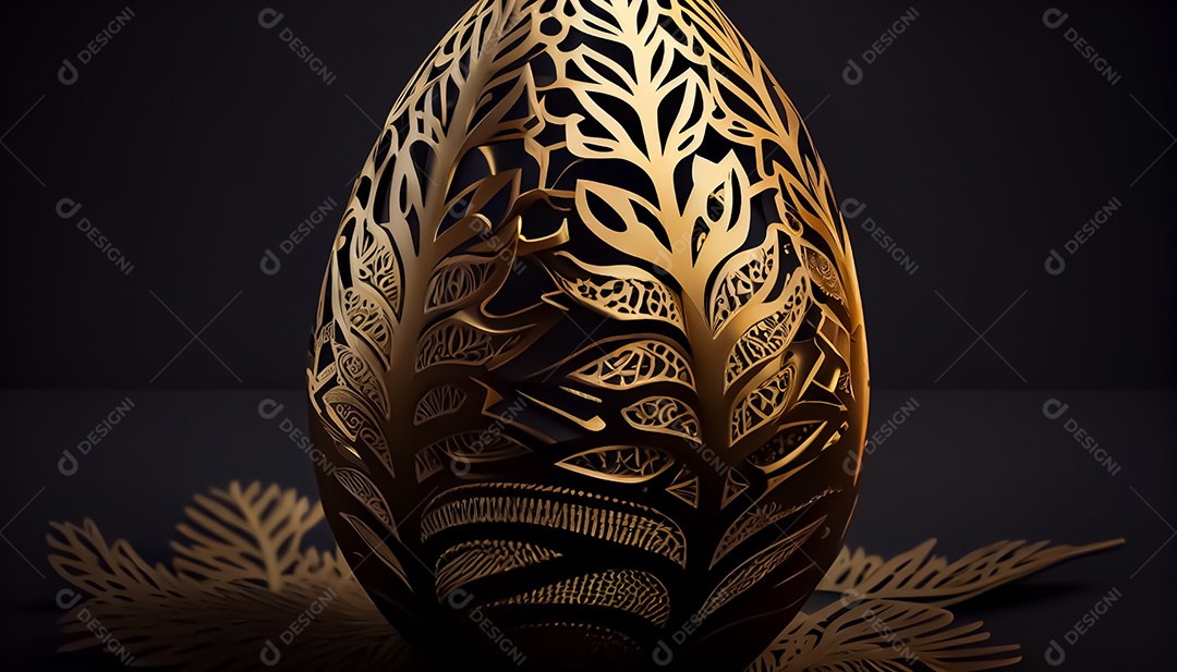 Ovo de Páscoa dourado. Decoração de ovos dourados e pretos. IA generativa. decoração de páscoa 3d realista