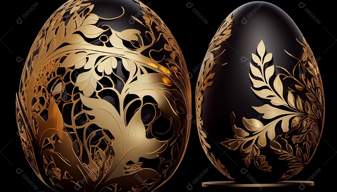 Ovo de Páscoa dourado. Decoração de ovos dourados e pretos. IA generativa. decoração de páscoa 3d realista