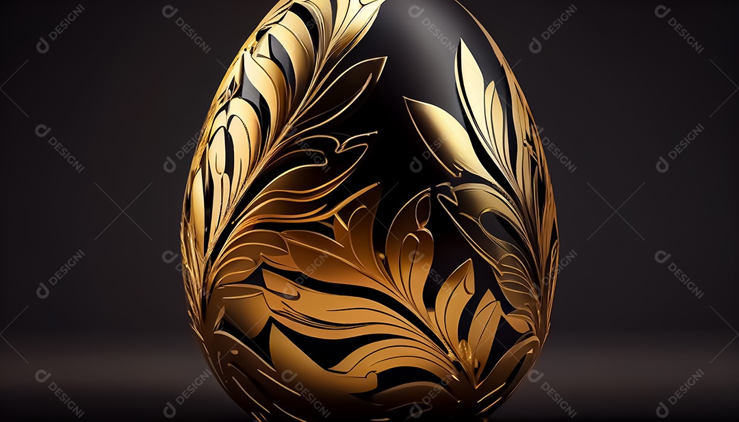 Ovo de Páscoa dourado. Decoração de ovos dourados e pretos. IA generativa. decoração de páscoa 3d realista