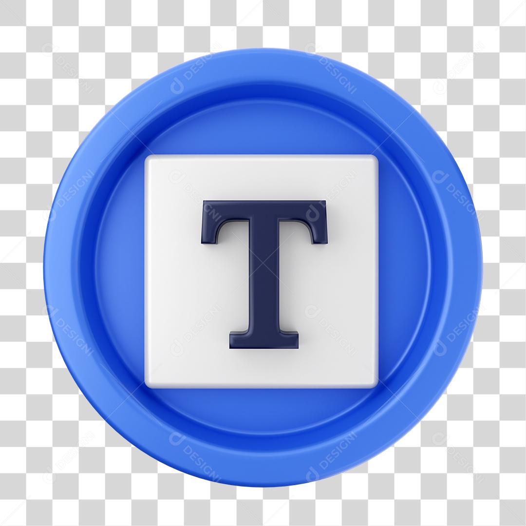 Elemento 3D Interface de Usuário Letra T para Composição PNG Transparente