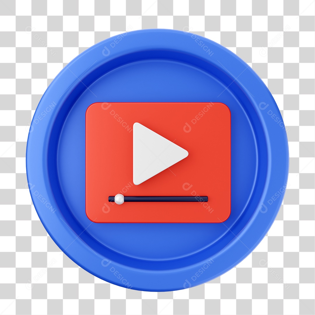Elemento 3D Interface de usuário Youtube Play para Composição PNG Transparente