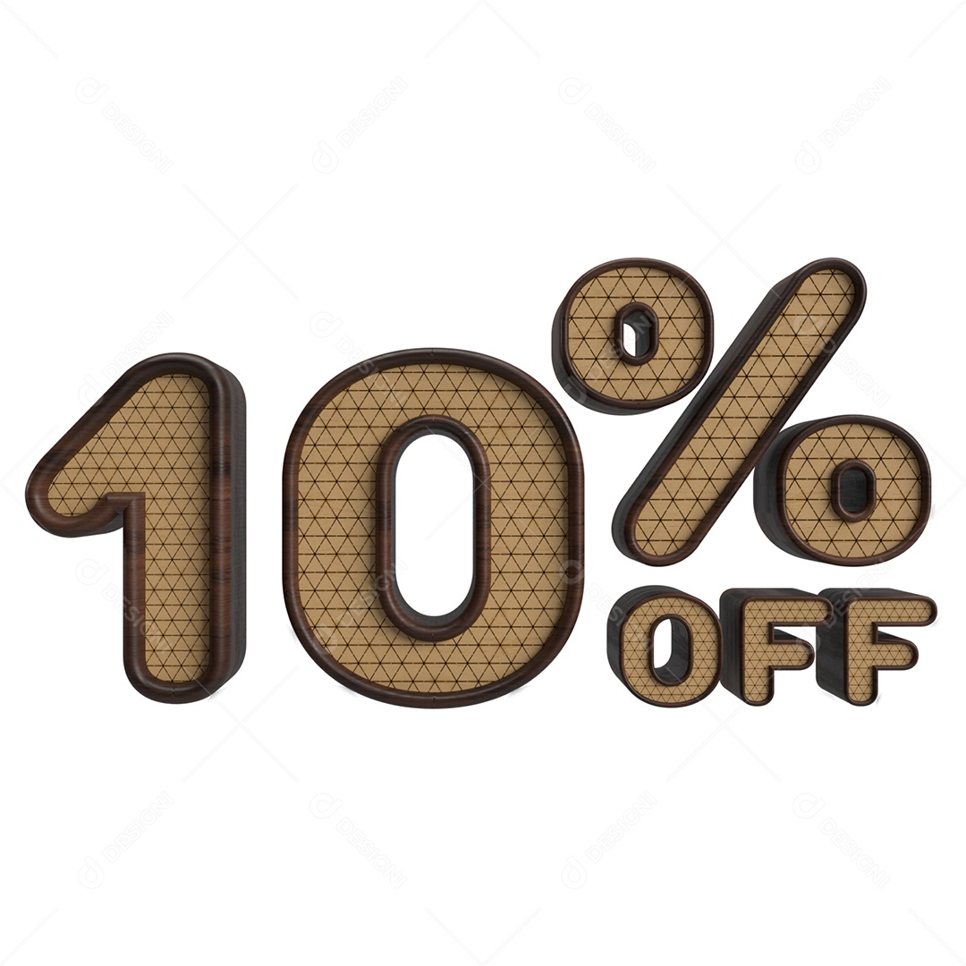 Número 3D 10% Off Dourado e Marrom Elemento para Composição PSD