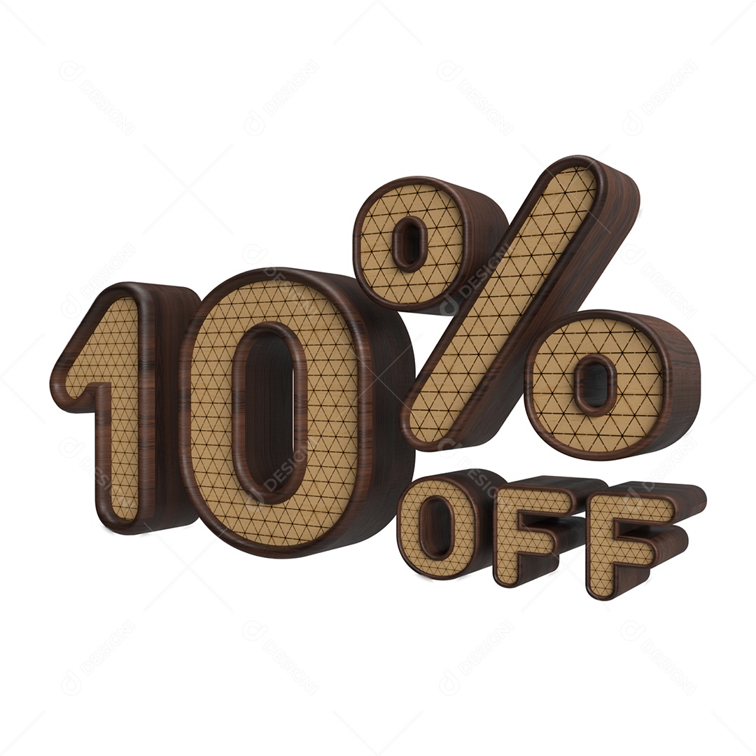 Número 3D 10% Off Dourado e Marrom Elemento para Composição PSD