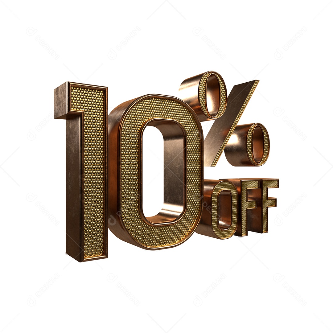 Número 3D 10% Off Dourado e Marrom Elemento para Composição PSD