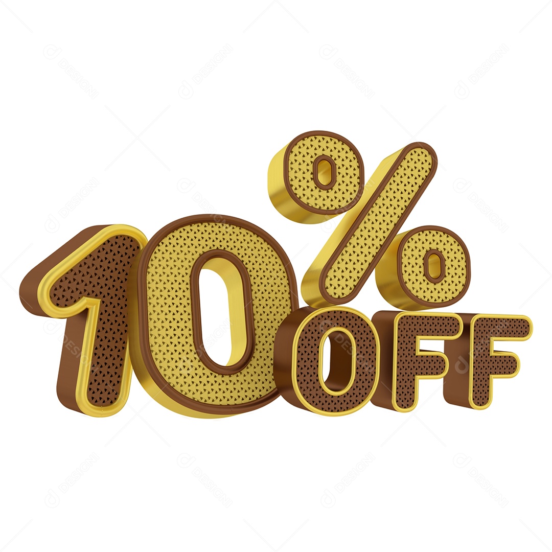 Número 3D 10% Off Dourado e Marrom Elemento para Composição PSD