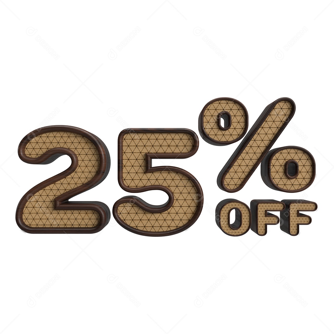 Número 3D 25% Off Dourado e Marrom Elemento para Composição PSD