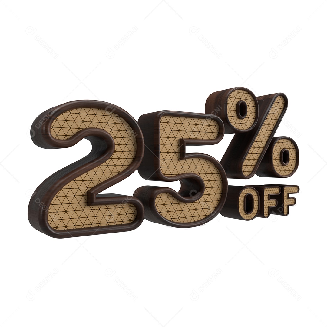 Número 3D 25% Off Dourado e Marrom Elemento para Composição PSD
