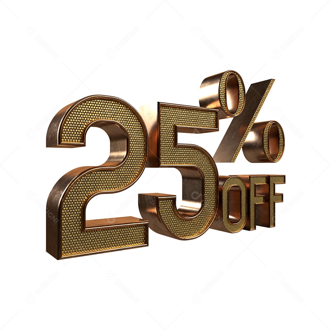 Número 3D 25% Off Dourado e Marrom Elemento para Composição PSD