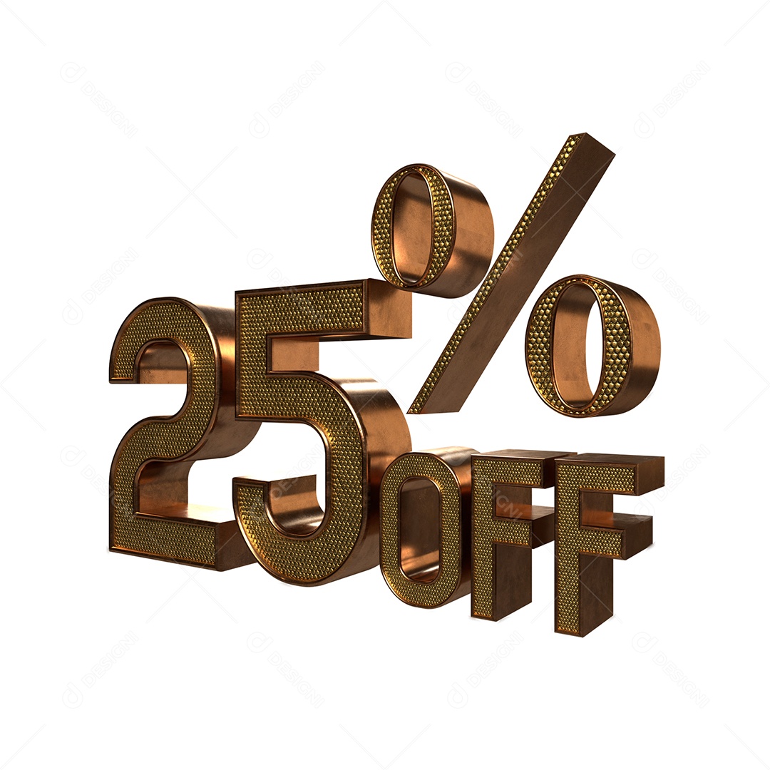 Número 3D 25% Off Dourado e Marrom Elemento para Composição PSD