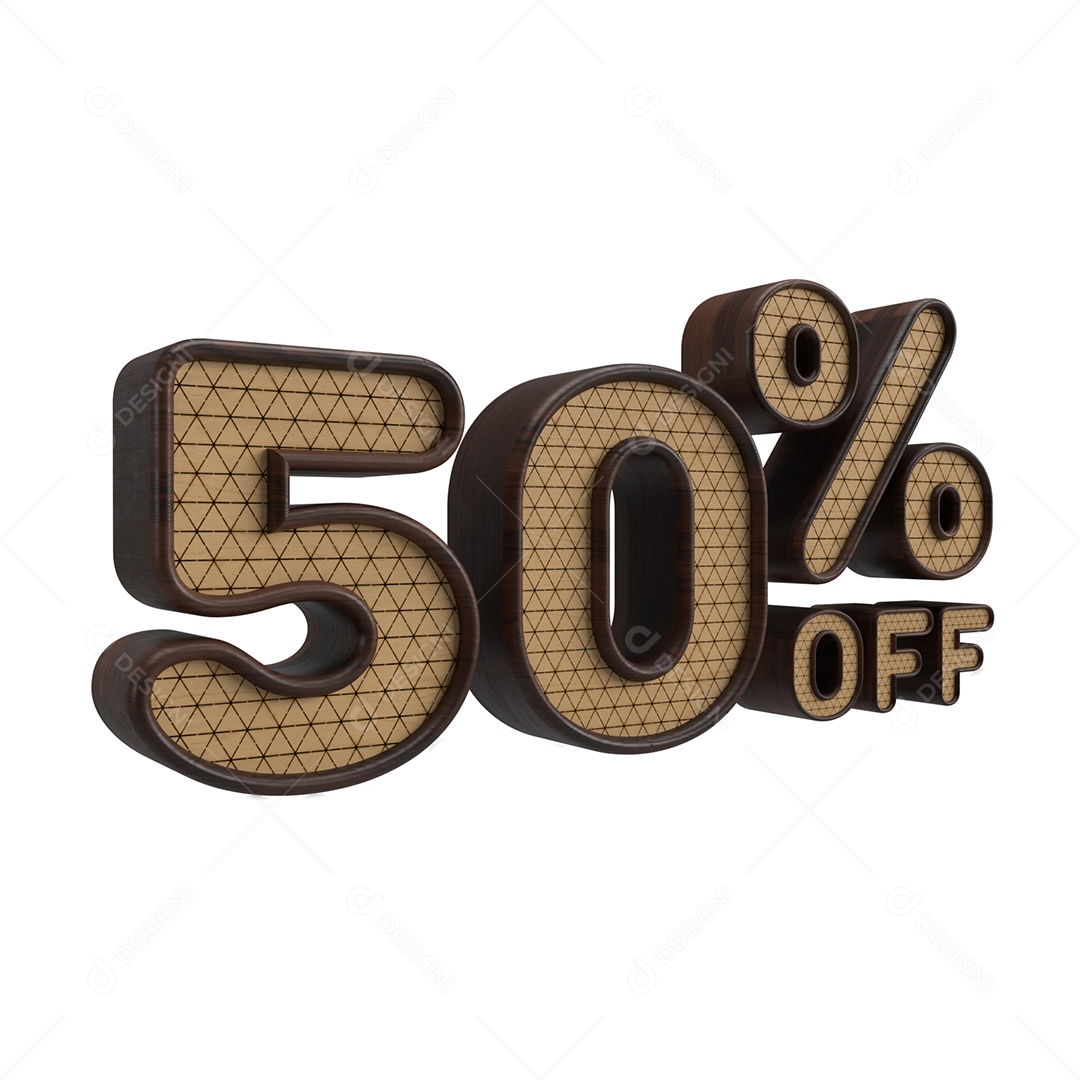 Número 3D 50% Off Dourado e Marrom Elemento para Composição PSD