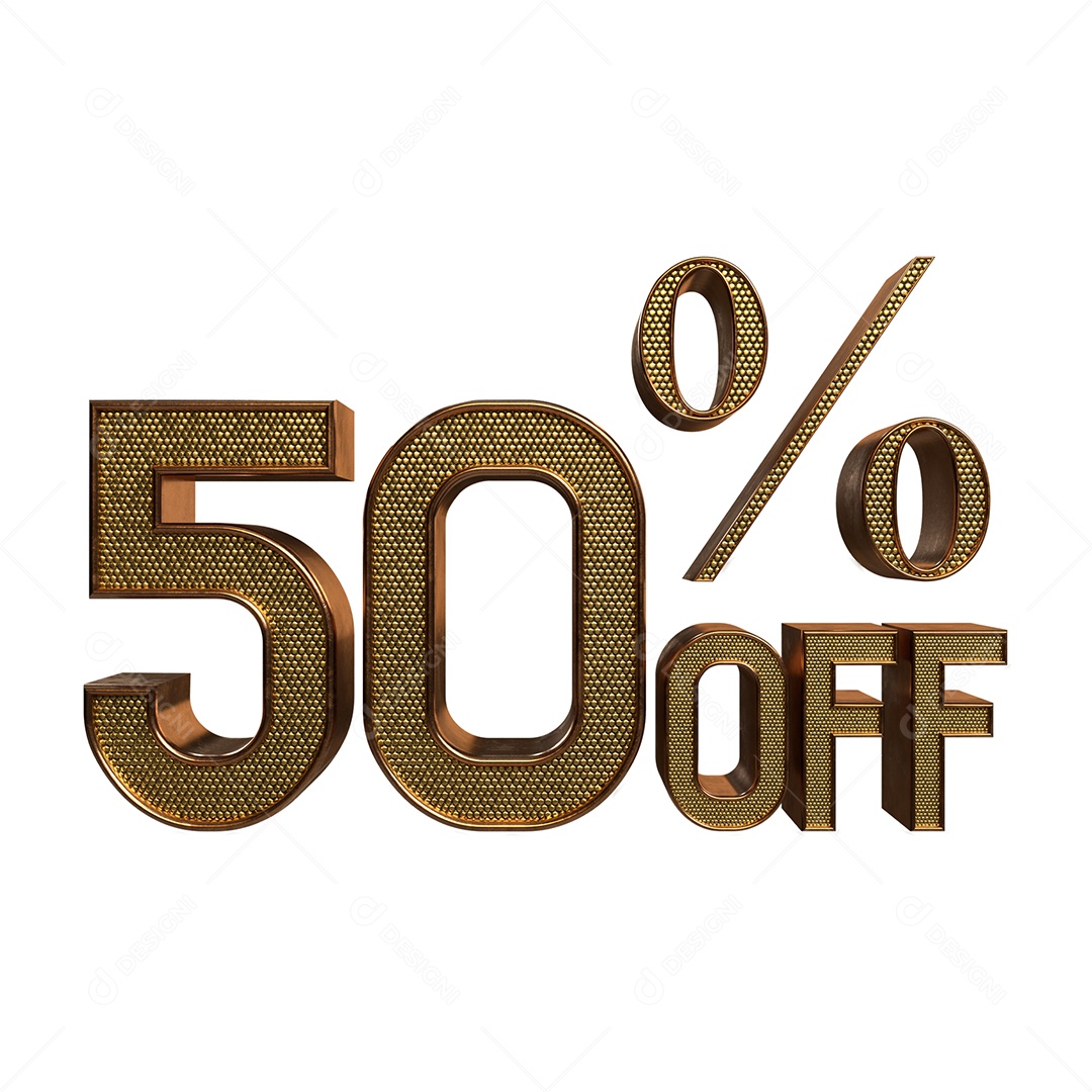 Número 3D 50% Off Dourado e Marrom Elemento para Composição PSD