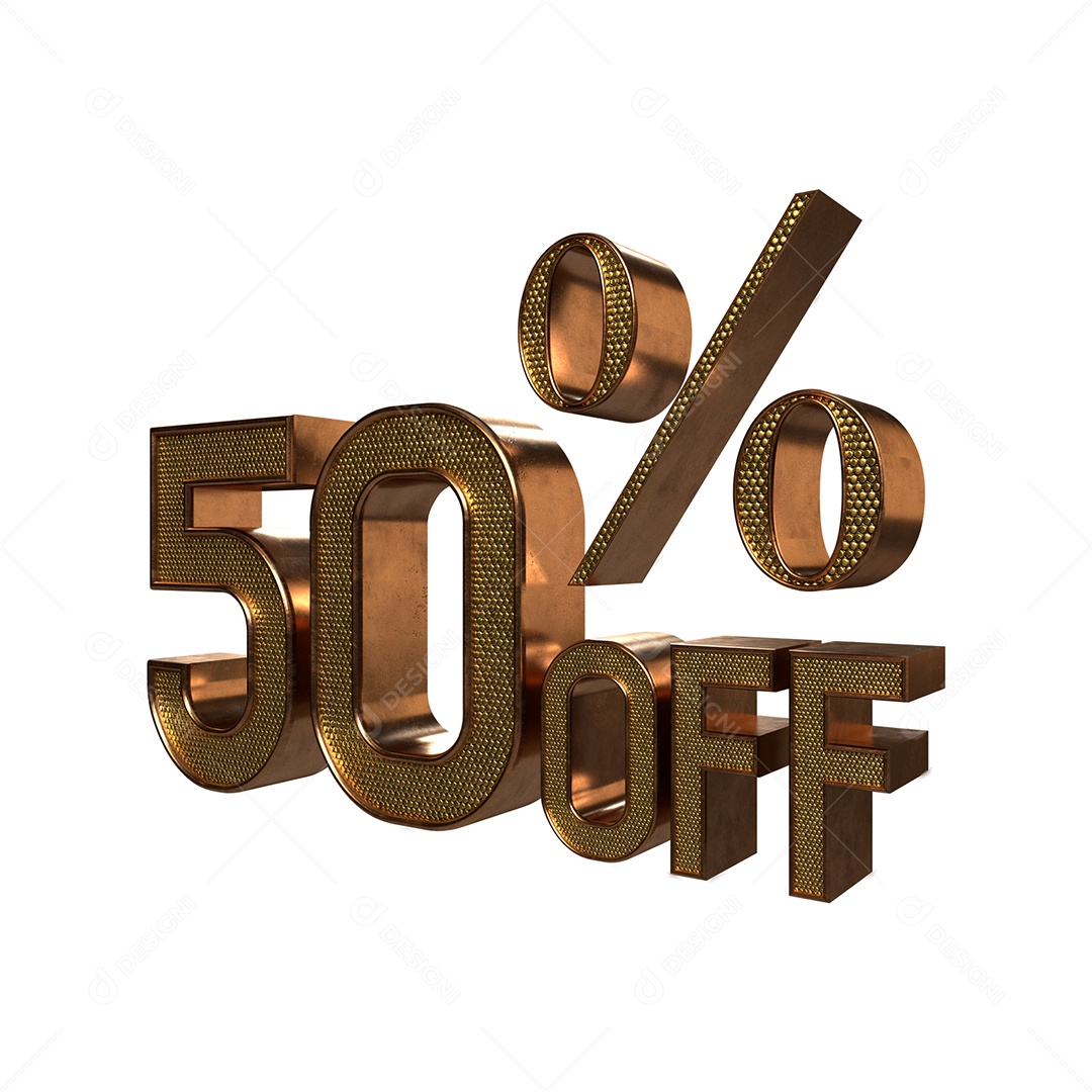 Número 3D 50% Off Dourado e Marrom Elemento para Composição PSD