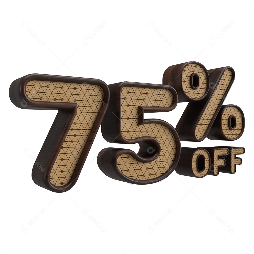 Número 3D 75% Off Dourado e Marrom Elemento para Composição PSD