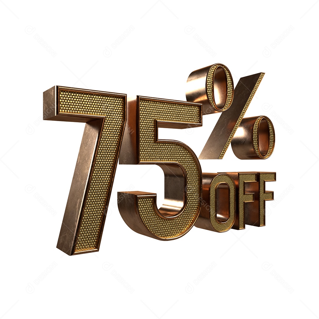 Número 3D 75% Off Dourado e Marrom Elemento para Composição PSD