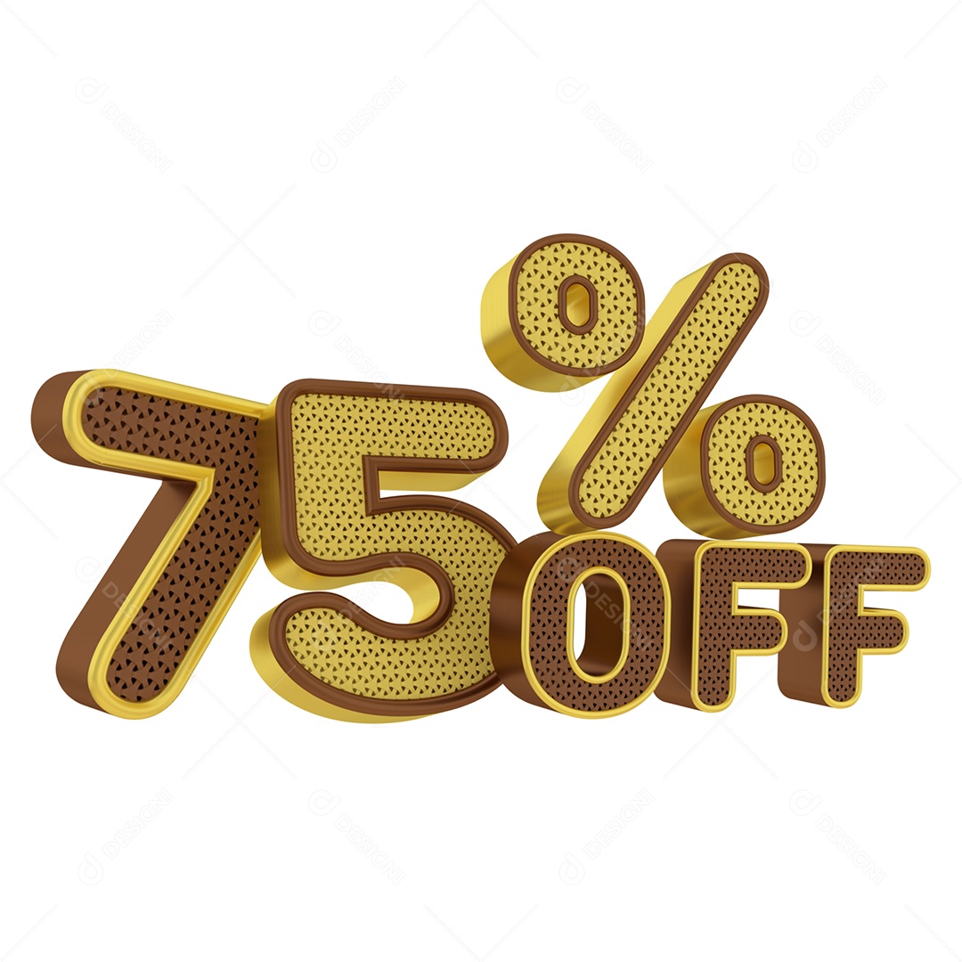 Número 3D 75% Off Dourado e Marrom Elemento para Composição PSD