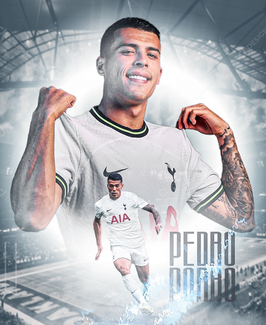 Jogador de Futebol Pedro Porro Tottenham Social Media PSD Editável