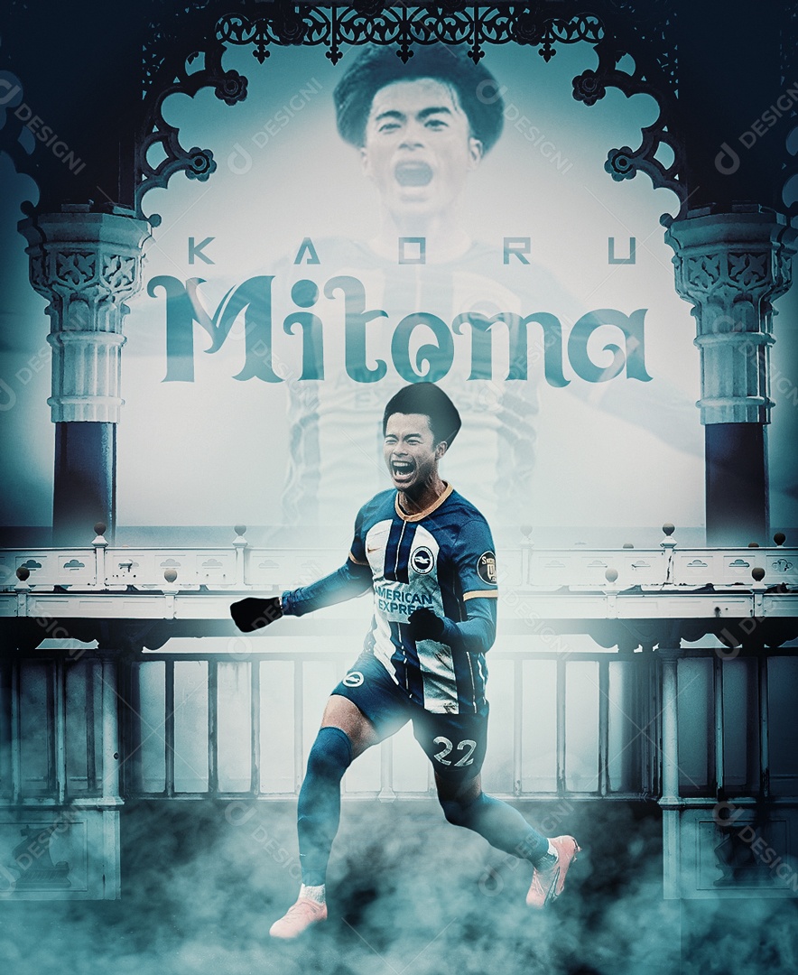 Jogador de Futebol Kaoru Mitoma Brigton & Hove Albion F.C Social Media PSD Editável