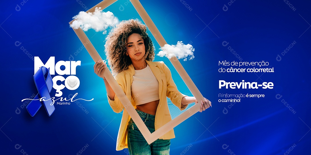 Carrossel Março Azul Marinho Mês de Prevenção do Câncer Colorretal Social Media PSD Editável