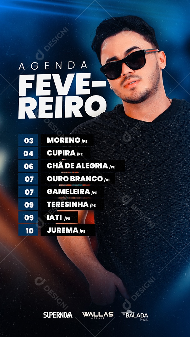 Story Agenda Fevereiro Wallas Arrais Flyer Social Media PSD Editável