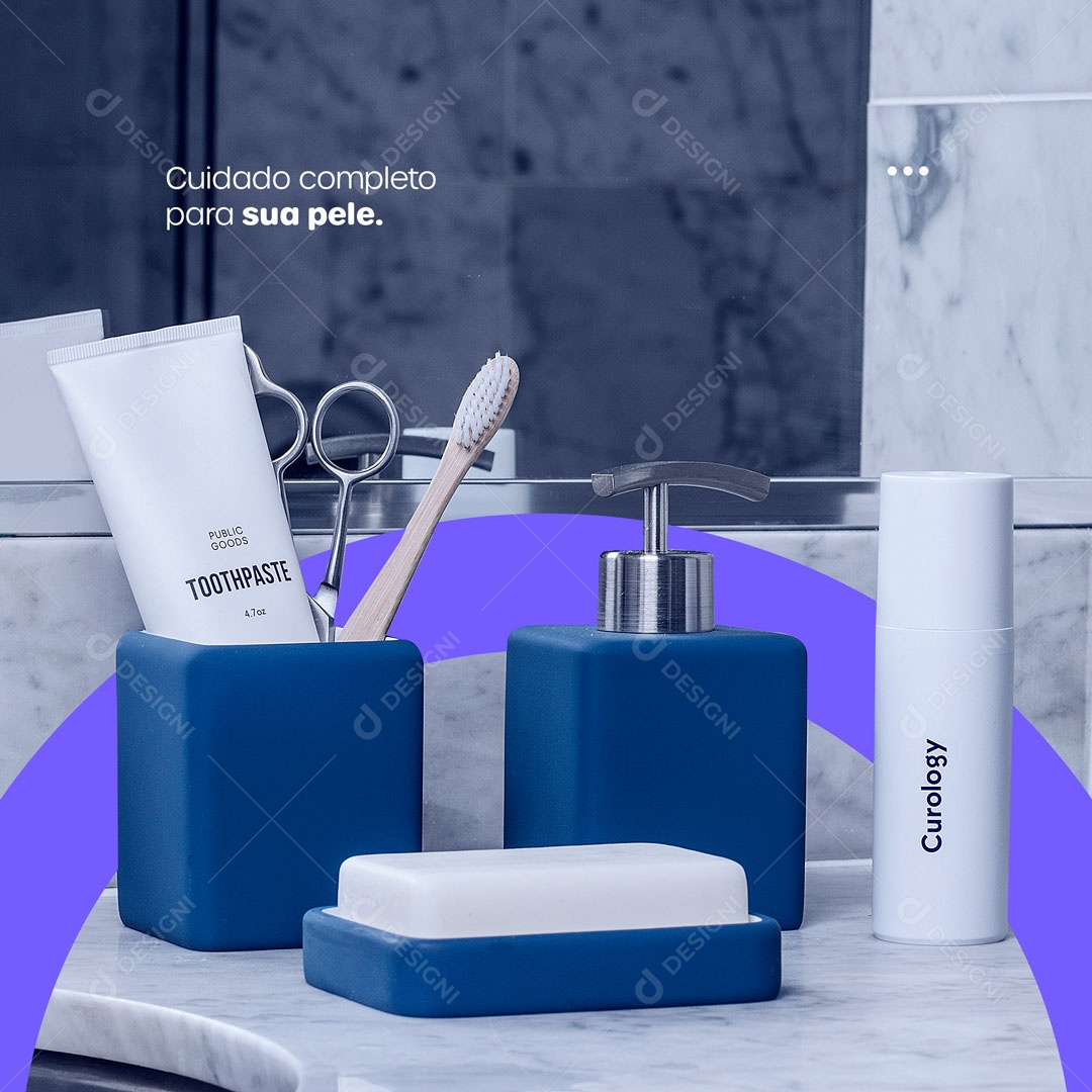 Cuidado Completo Para Sua Pele Produtos Dermocosméticos Social Media PSD Editável