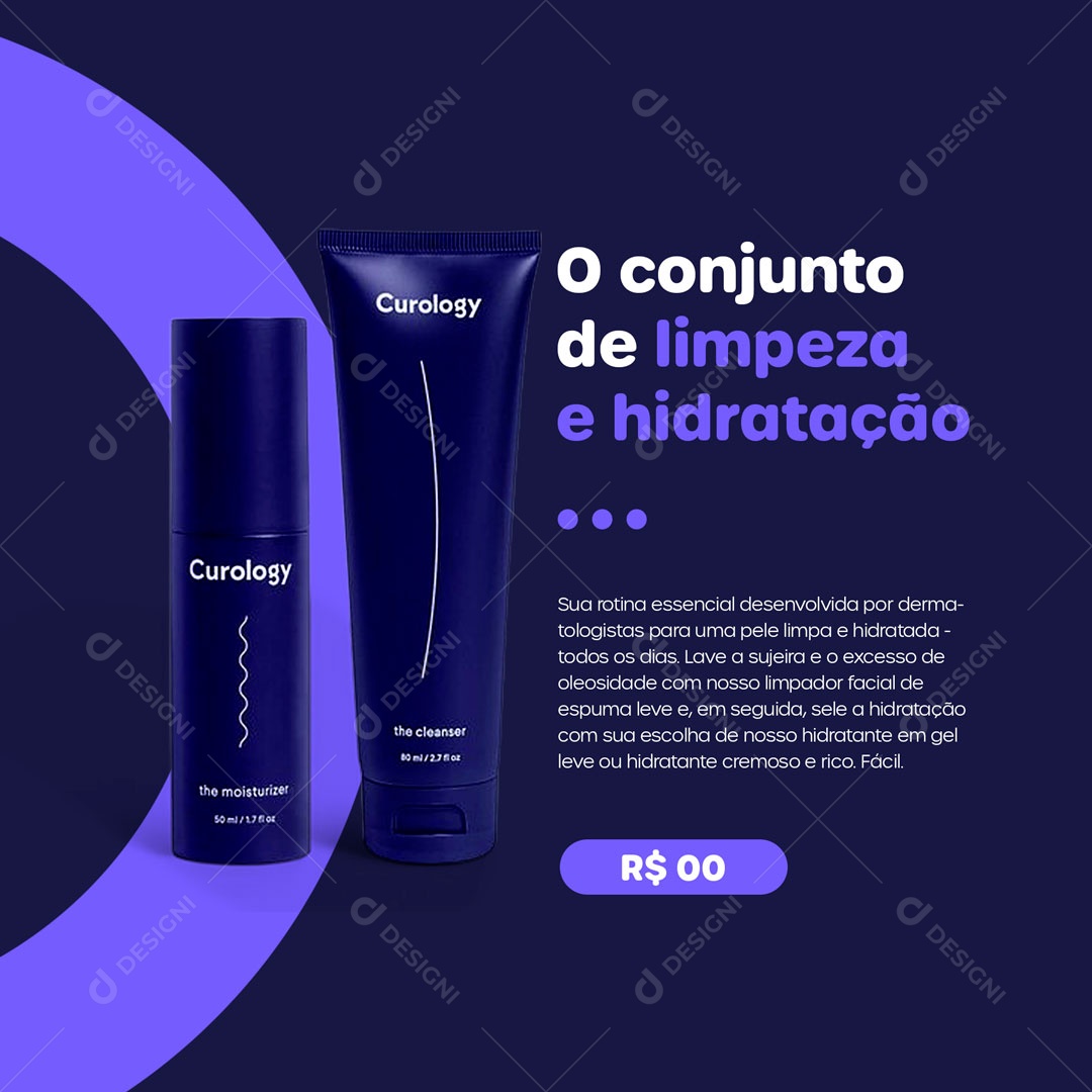 O Conjunto de Limpeza e Hidratação Produtos Dermocosméticos Social Media PSD Editável