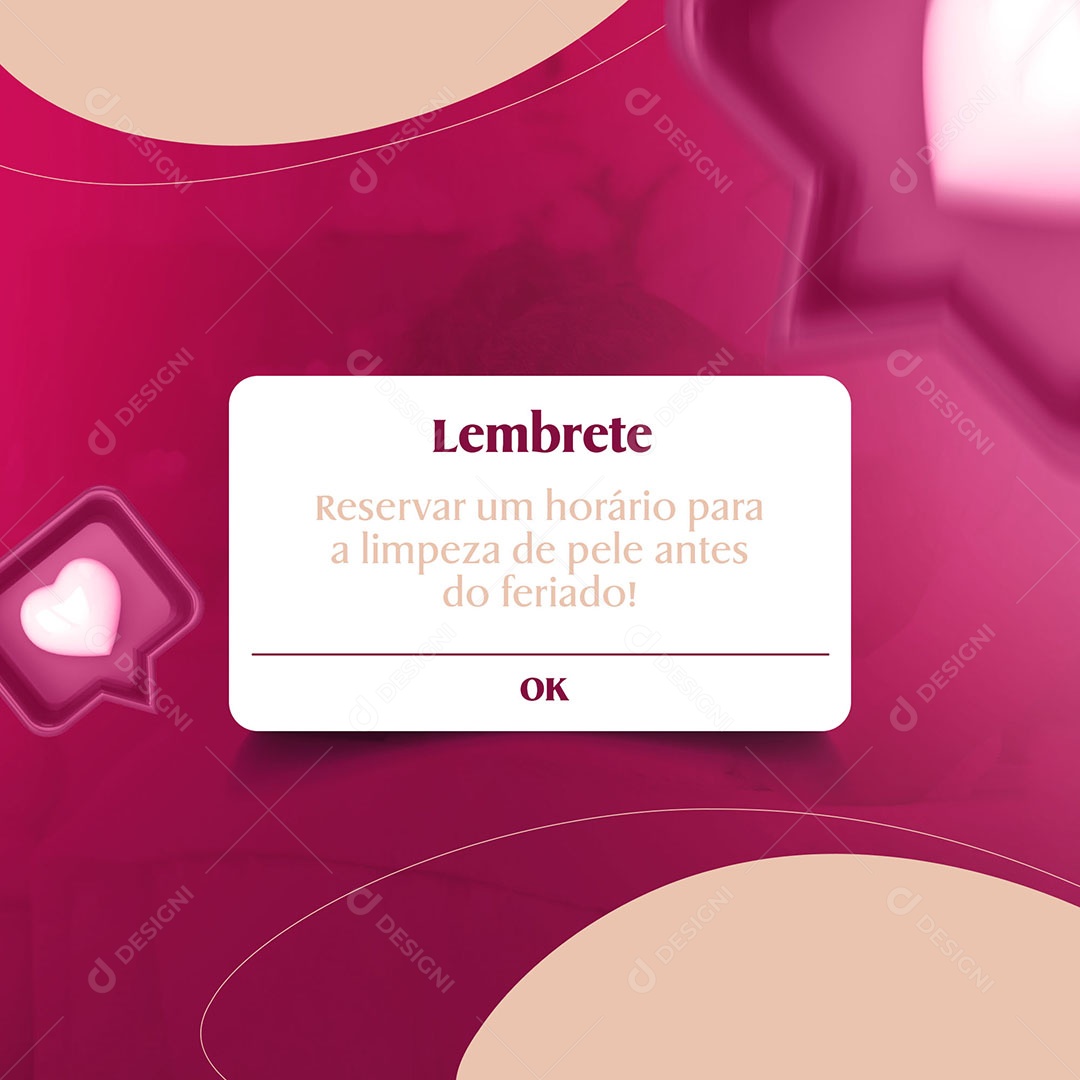 Lembrete Reservar um Horário para a Limpeza de Pele Clínica de Estética Social Media PSD Editável