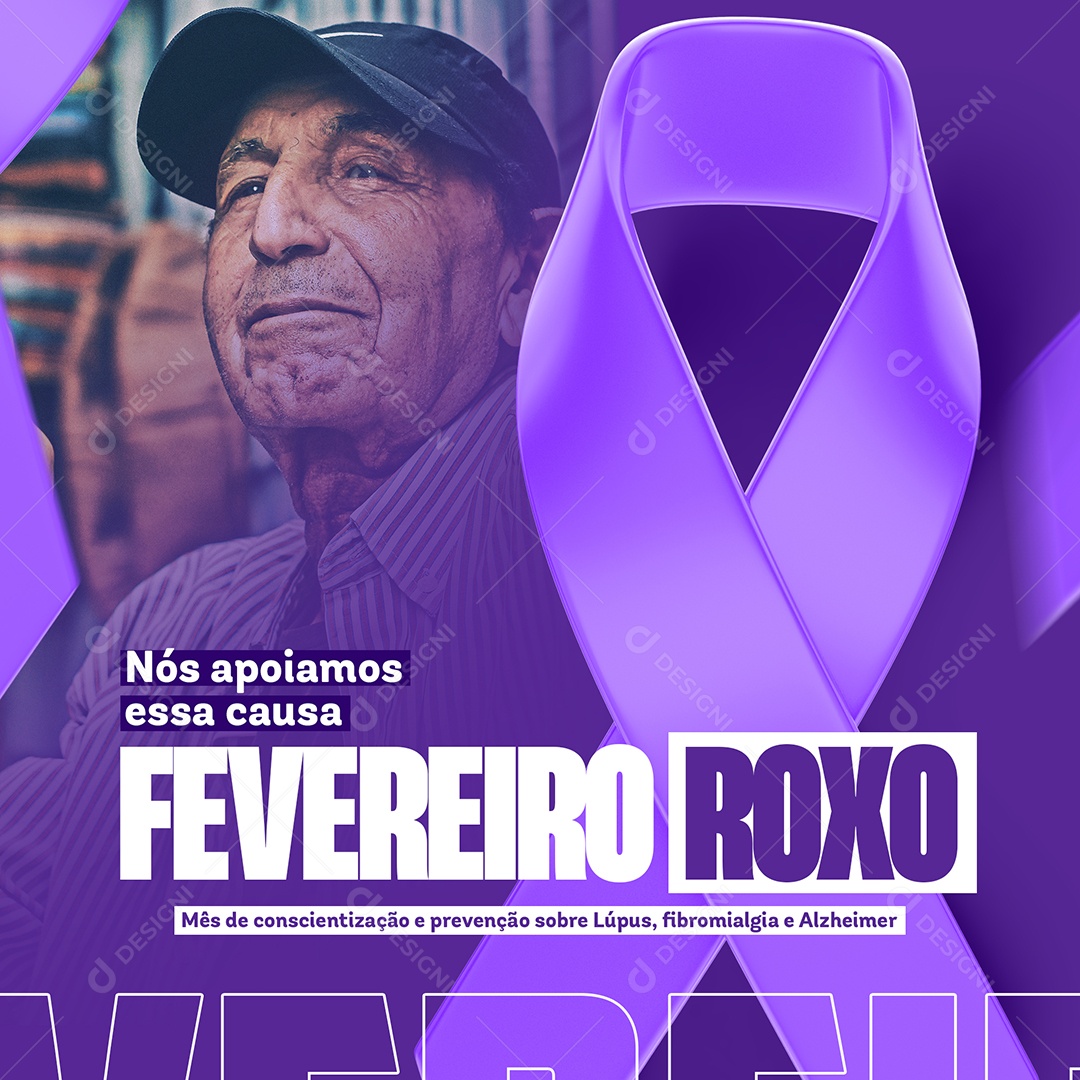 Nós Apoiamos essa Causa Fevereiro Roxo Social Media PSD Editável