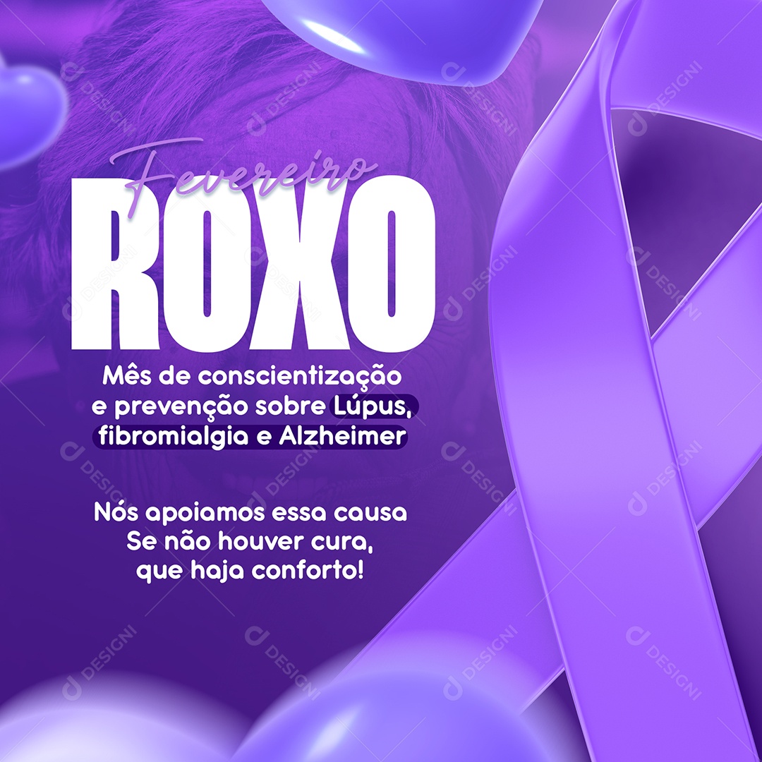 February Purple and Orange Lupus Alzheimer's Fibromyalgia Leukemia Social Media PSD Editable