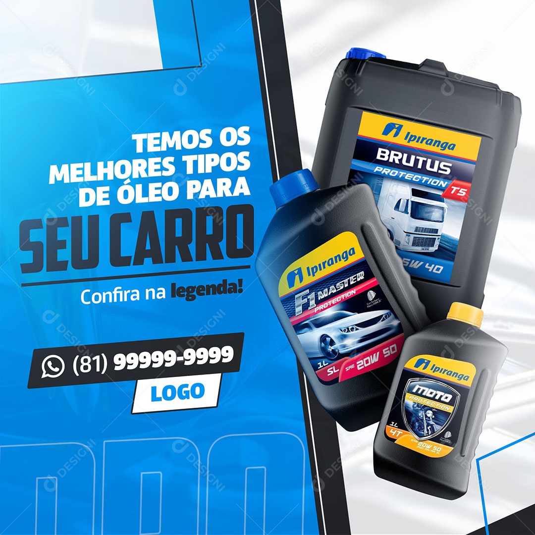 Temos os Melhores Tipos de Óleio para Seu Carro Oficina Mecânica Social Media PSD Editável