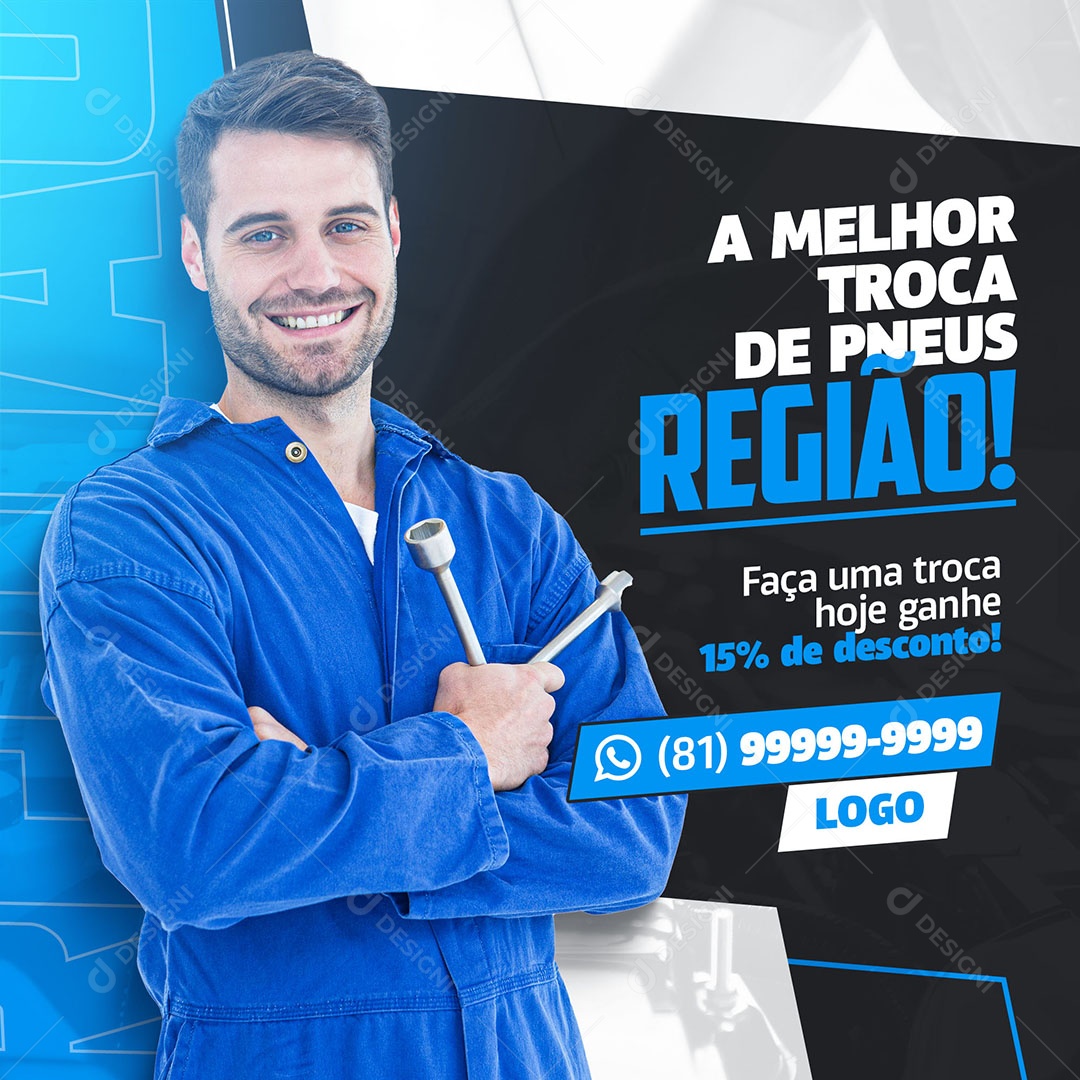 A Melhor Troa de Pneus Região Oficina Mecânica Social Media PSD Editável
