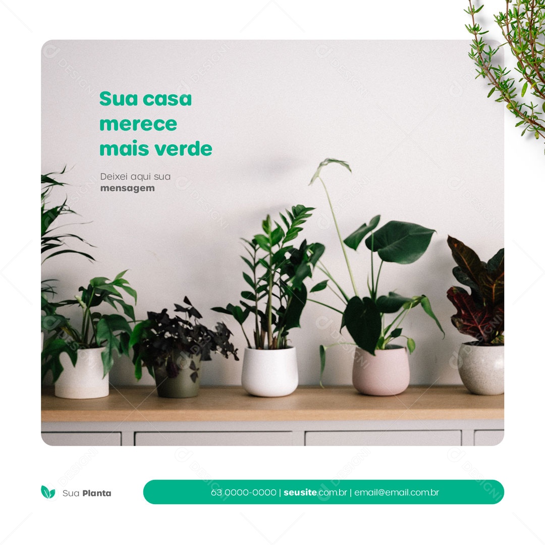 sua Casa Merece Mais Verde Jardinagem Plantas Social Media PSD Editável