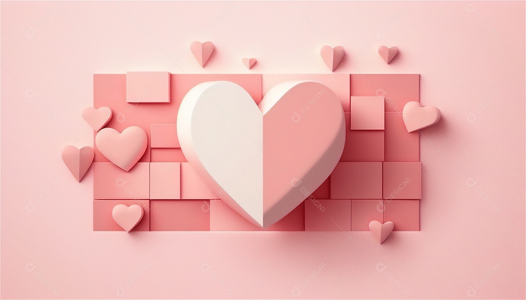 Belo banner horizontal com textura de papel de tons de rosa pastel decorado com corações, fundo de casamento Modelo de feliz dia dos namorados. Cores pastel vista frontal