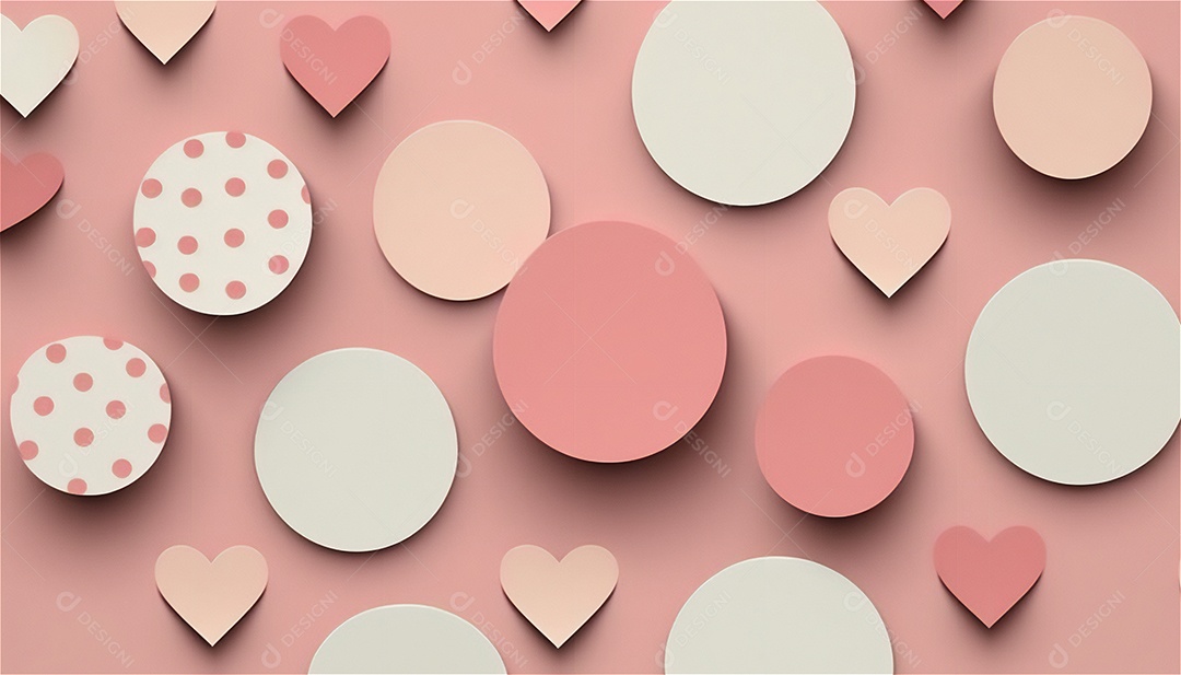 Belo banner horizontal com textura de papel de tons de rosa pastel decorado com corações, fundo de casamento Modelo de feliz dia dos namorados. Cores pastel vista frontal