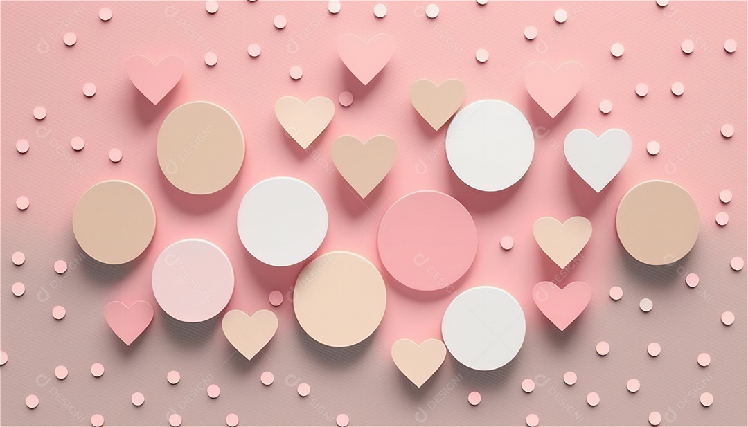 Belo banner horizontal com textura de papel de tons de rosa pastel decorado com corações, fundo de casamento Modelo de feliz dia dos namorados. Cores pastel vista frontal