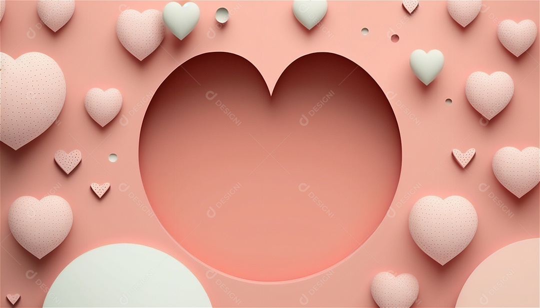 Belo banner horizontal com textura de papel de tons de rosa pastel decorado com corações, fundo de casamento Modelo de feliz dia dos namorados. Cores pastel vista frontal